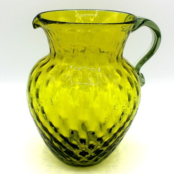 Vintage 1960s Mid-Century Modern Green Diamond Optic Glass Pitcher Decanter Vase - Picture 2 of 9